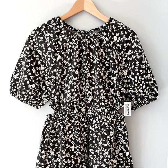 OLD NAVY Cotton Poplin Cutout Mini Dress - Black & Cream Floral Print - Picture 4 of 12